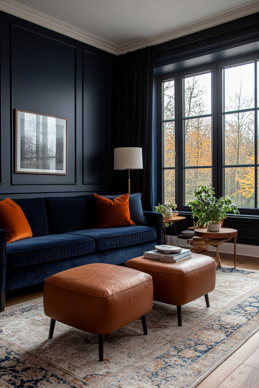 Moody living room with deep, rich colors