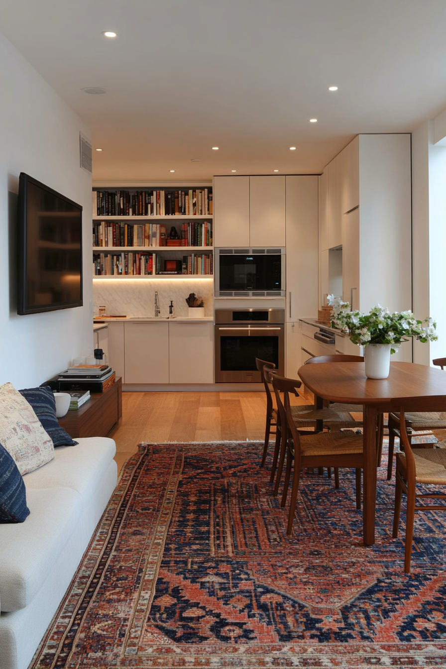 Small apartment living room with space-saving furniture