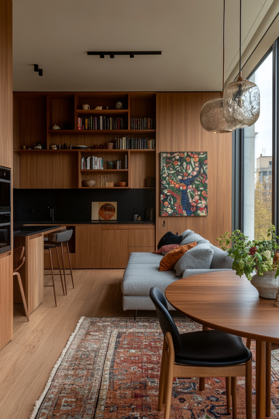 Small apartment living room with space-saving furniture