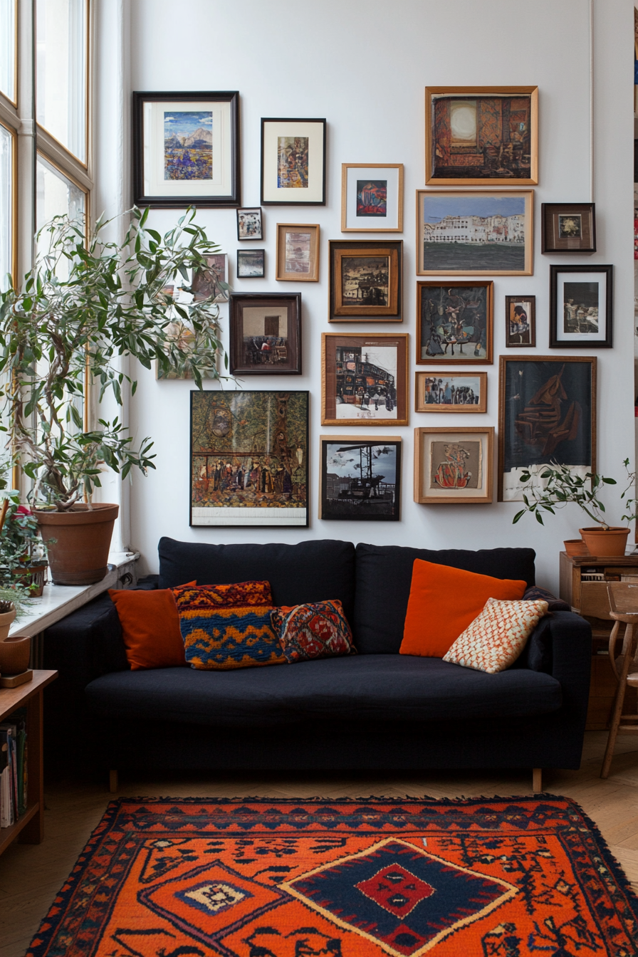 Living room with unique decor and gallery wall