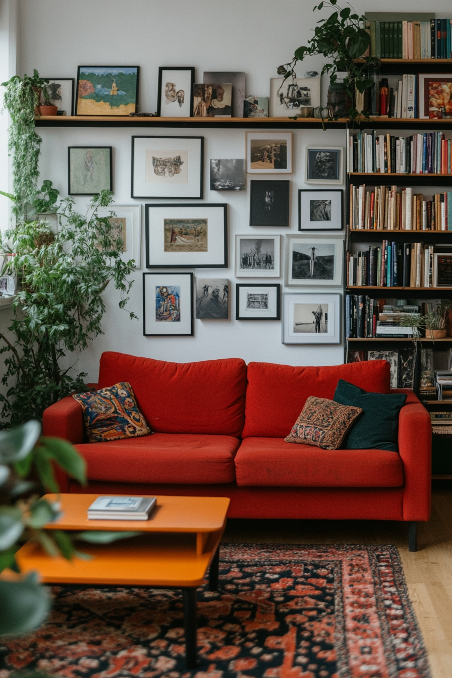 Living room with unique decor and gallery wall