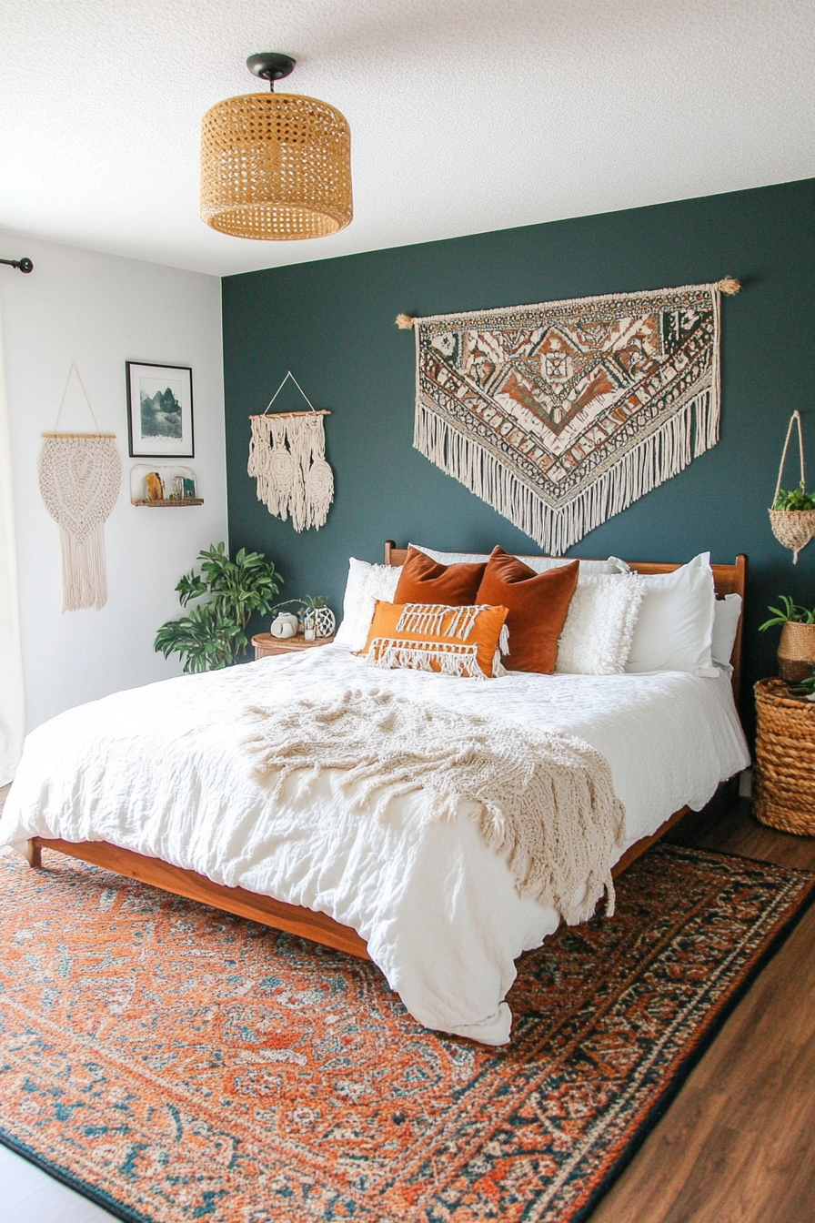 Bold accent wall with boho-inspired patterns