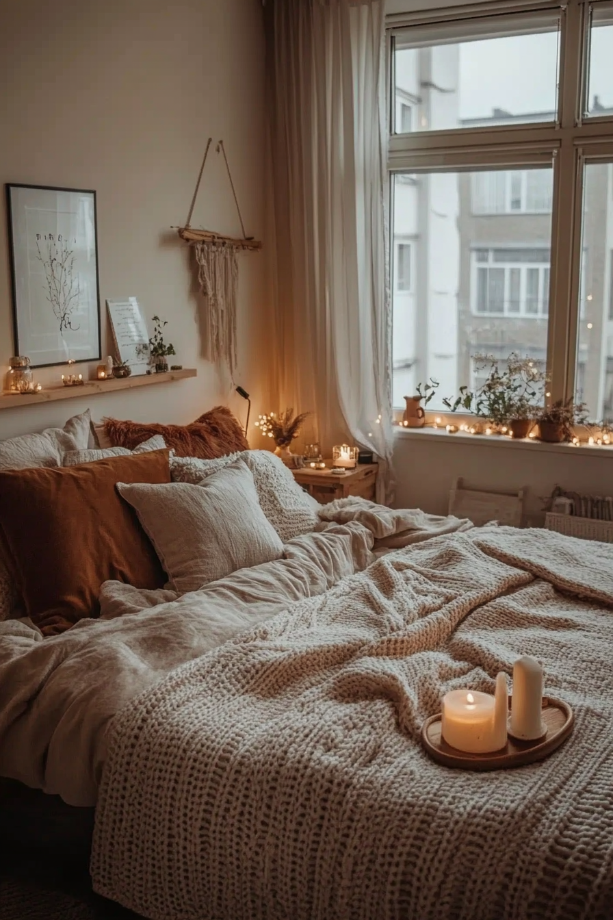 Soft, plush textiles and ambient lighting