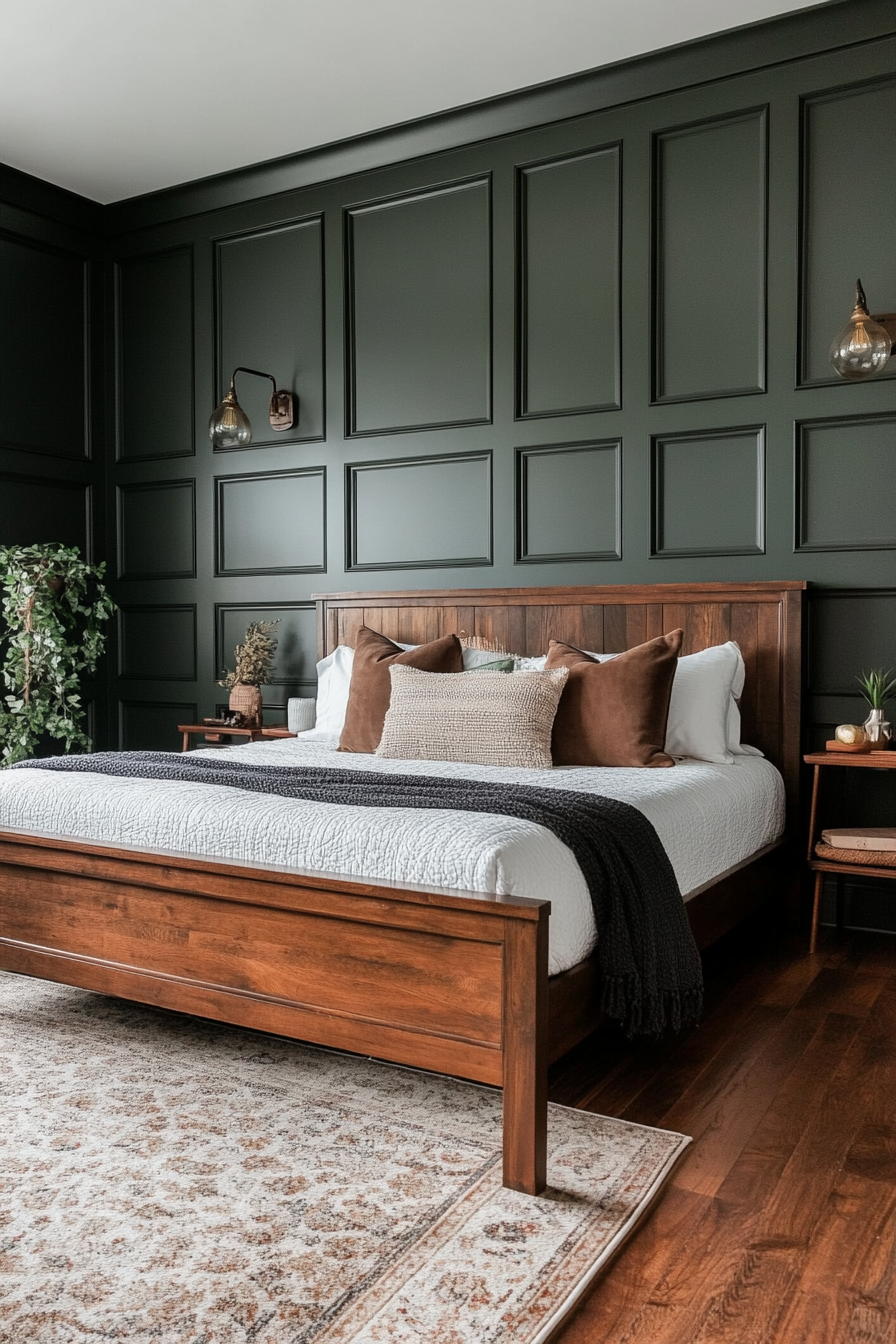 Deep tones like dark green and rich brown