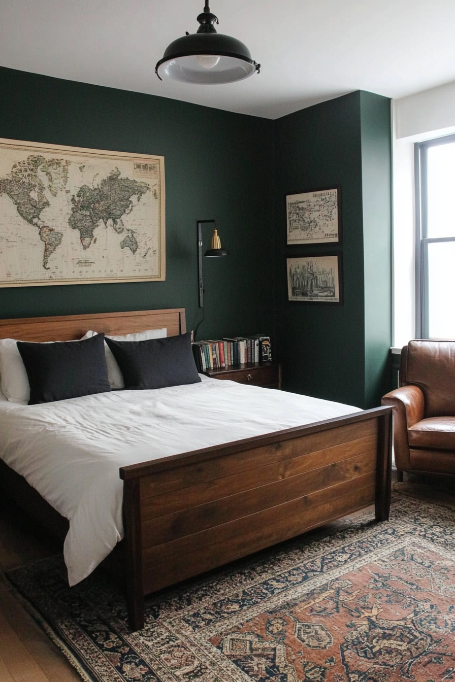 Deep tones like navy, charcoal, and forest green