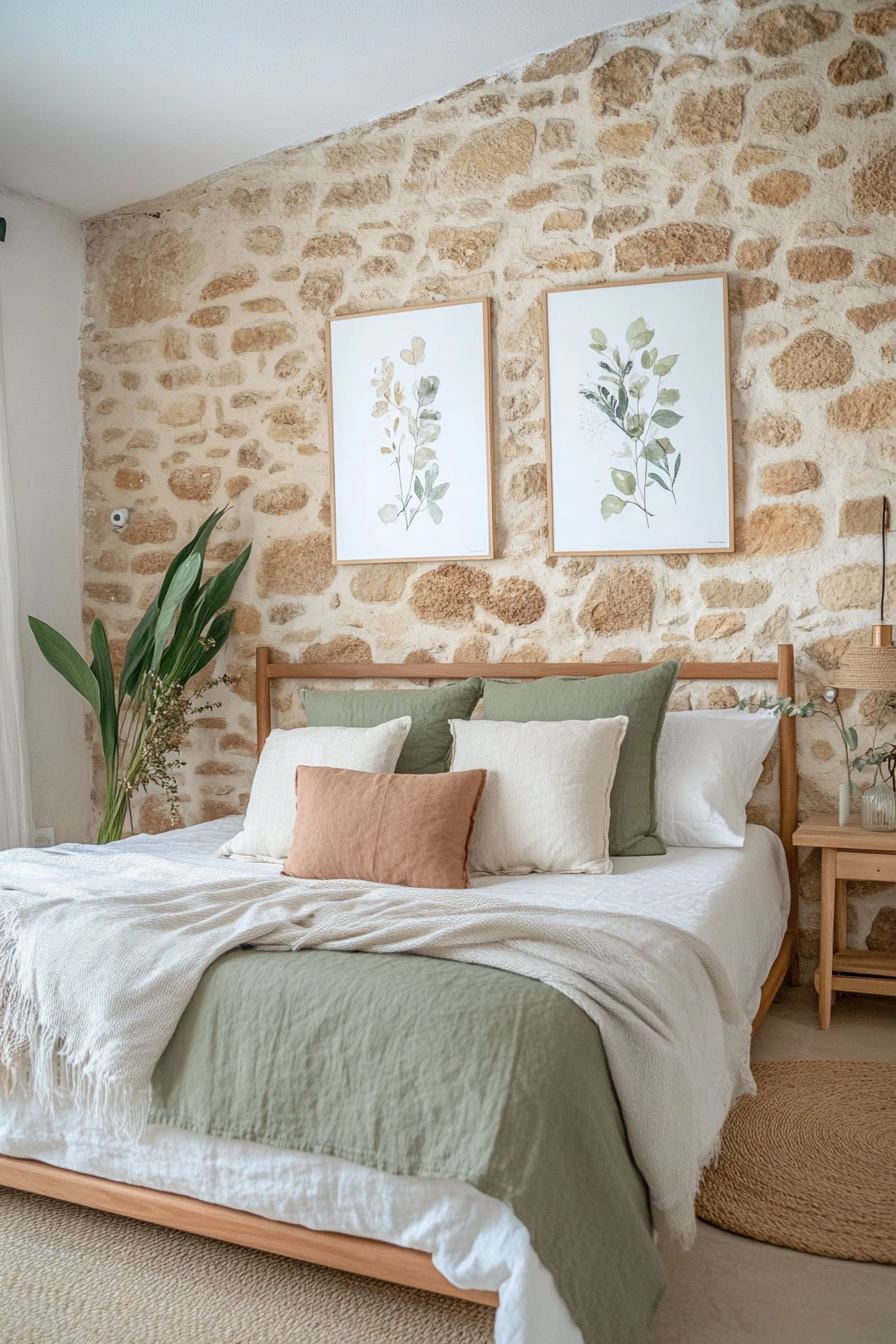 Shades of sage green, terracotta, and sand