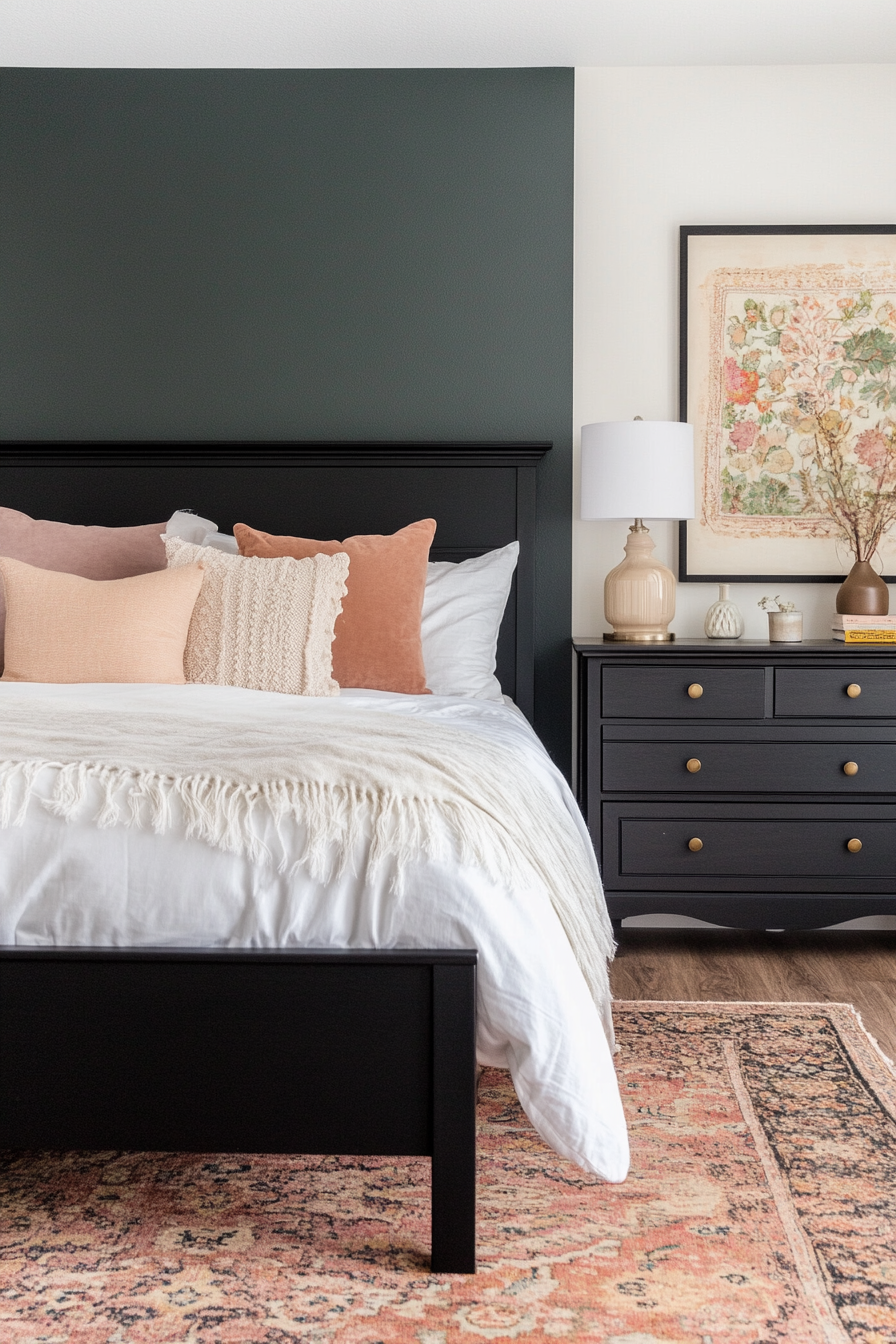 Dark accents add drama and sophistication