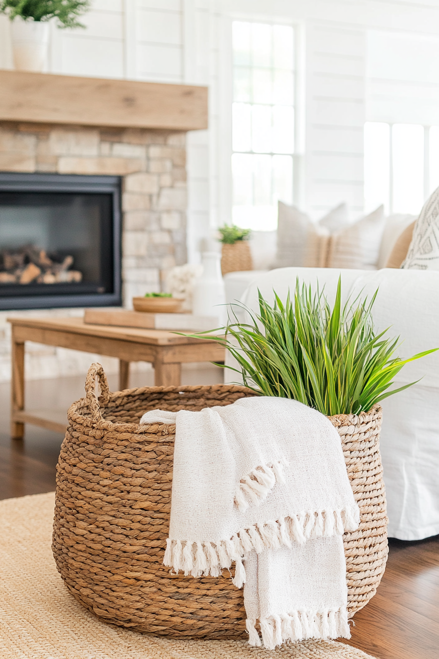 Woven baskets for versatile storage and texture