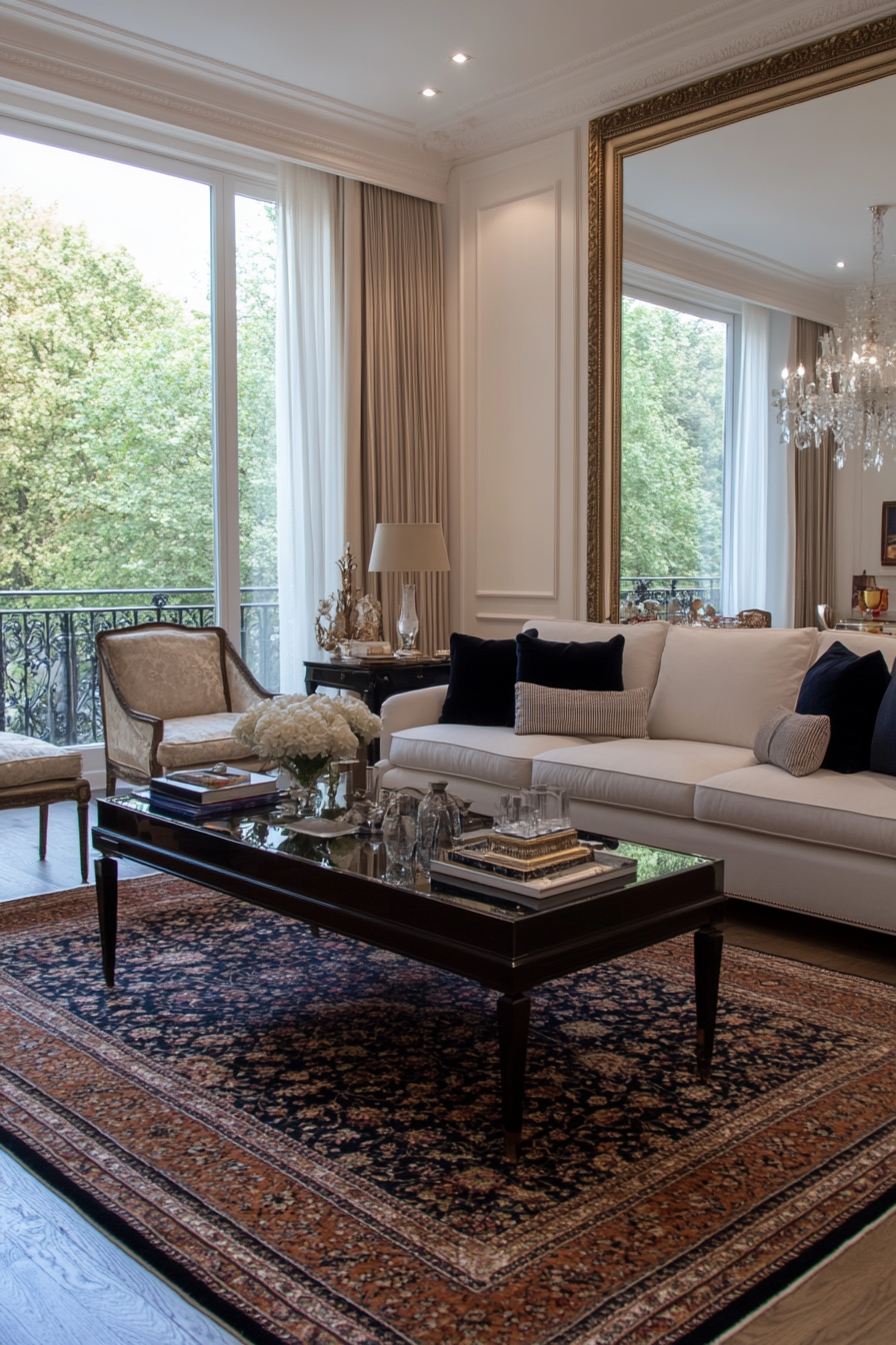 Large mirror on a wall in a lounge room