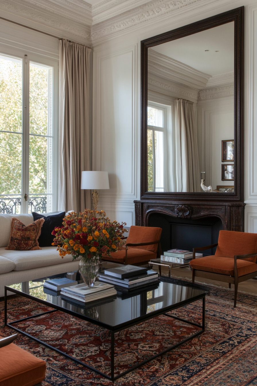 Mirrors with decorative frames in a lounge room
