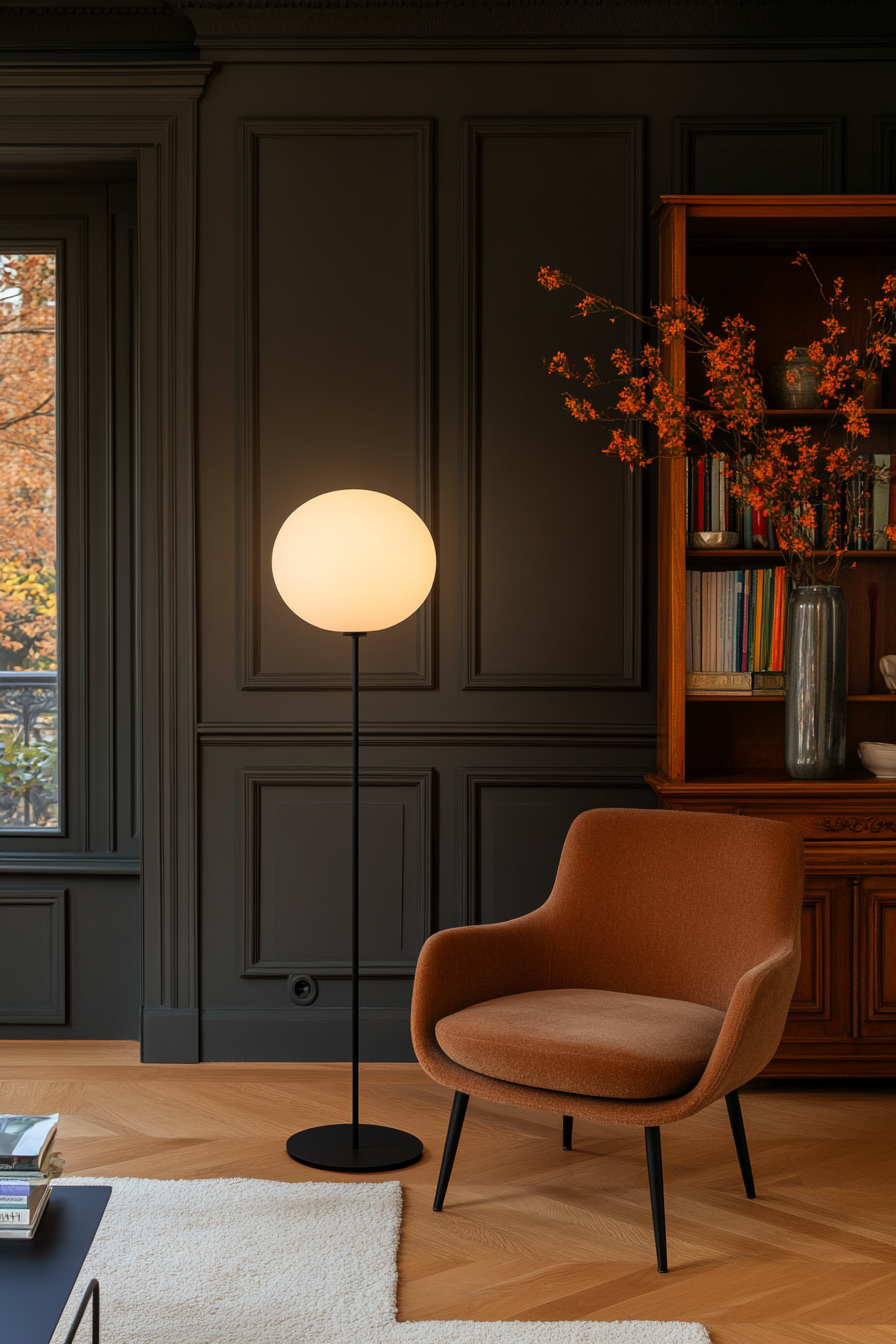 Floor lamp highlighting a reading nook
