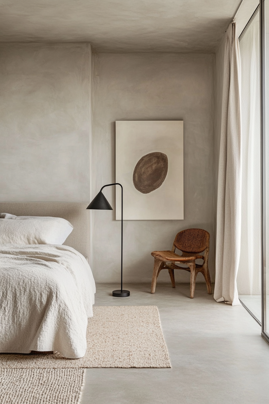 Simple decor in a grey minimalist bedroom