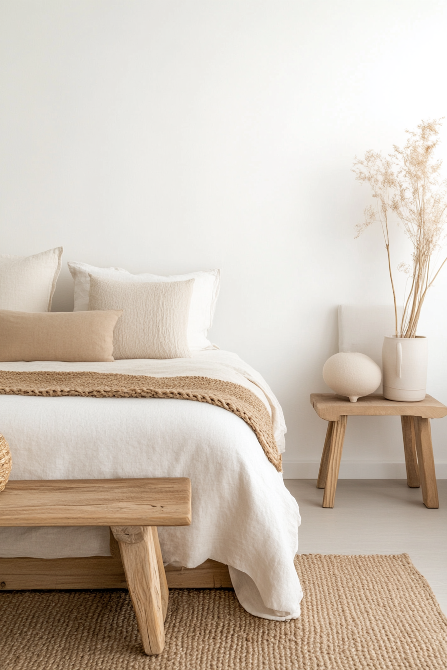 Natural textures in a minimalist bedroom