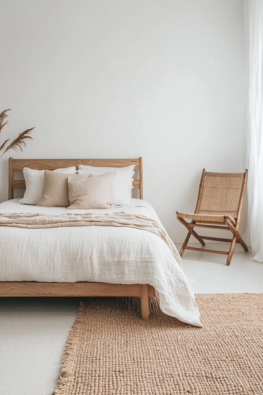 Wooden furniture in a minimalist bedroom
