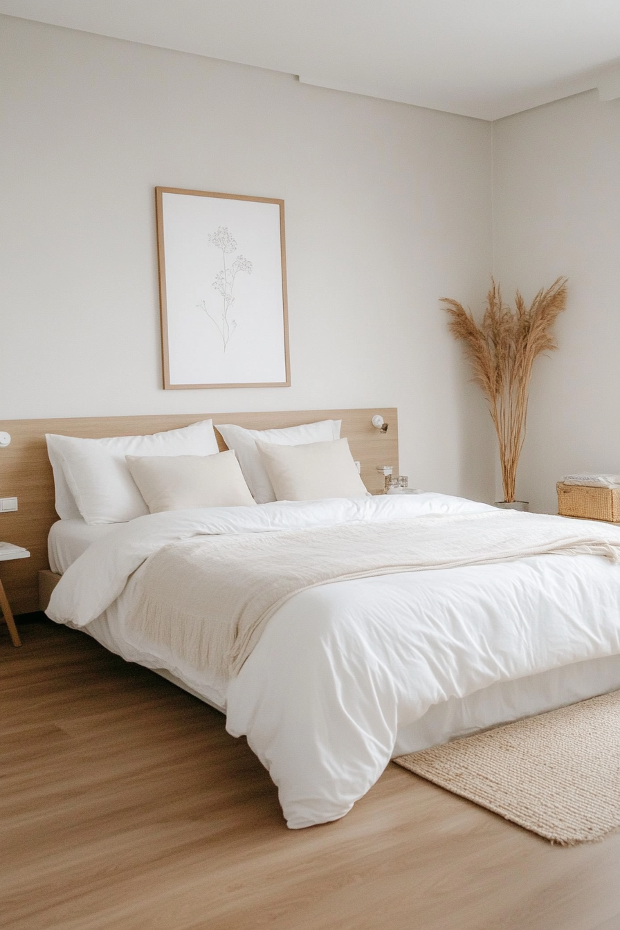 Minimalist bedroom with neutral paint colors