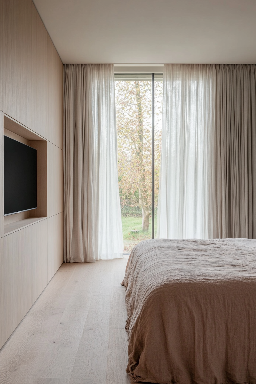 Sleek, low-profile furniture in a modern bedroom