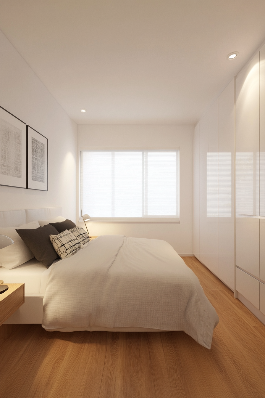 Organized small bedroom with minimal decor