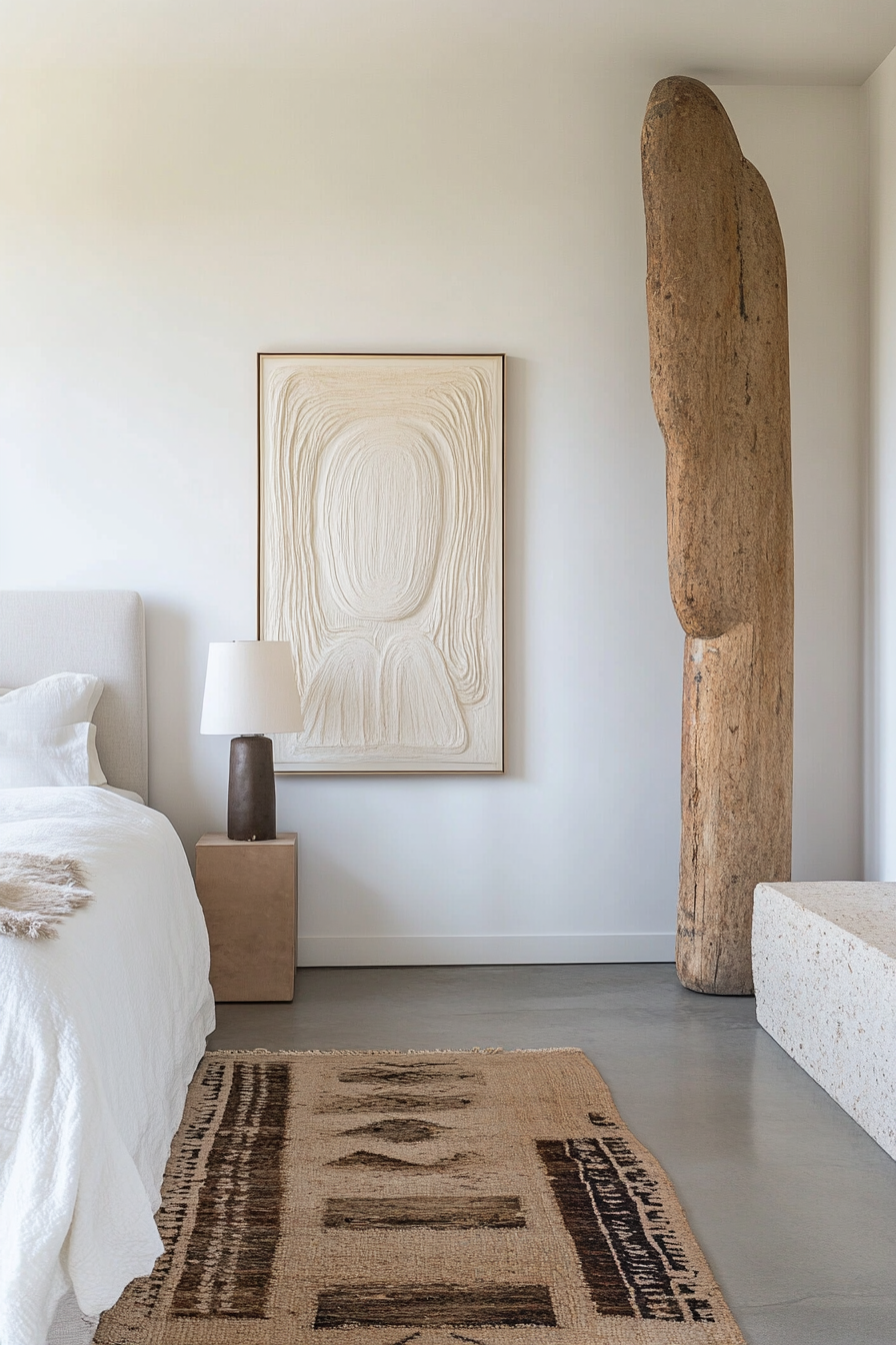 Minimalist bedroom with statement decor pieces