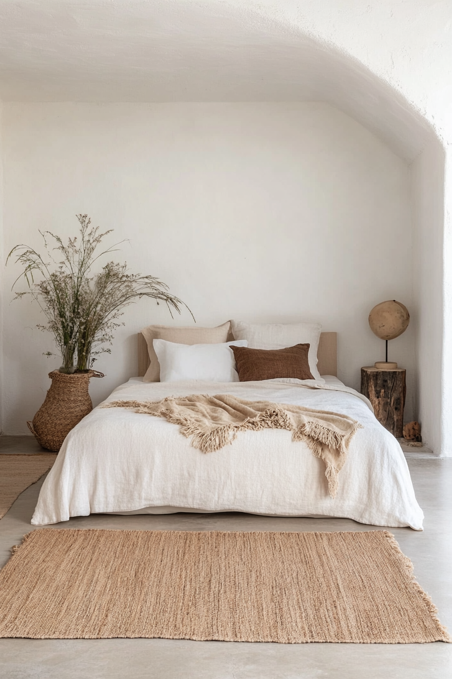 Natural materials in a minimalist bedroom