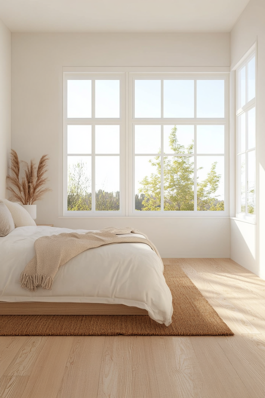 Quality bedding in a clean minimalist bedroom