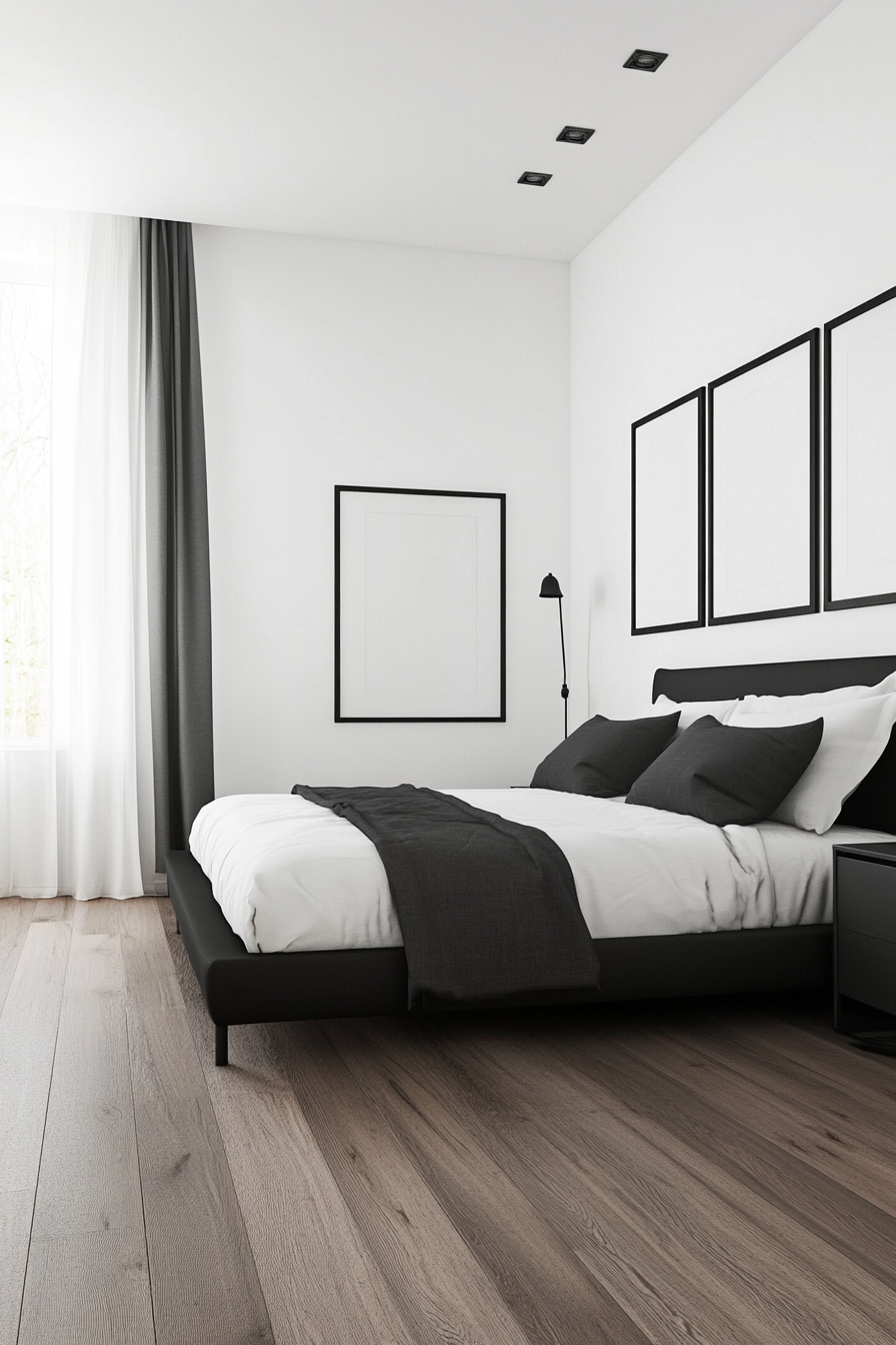 Black and white minimalist bedroom