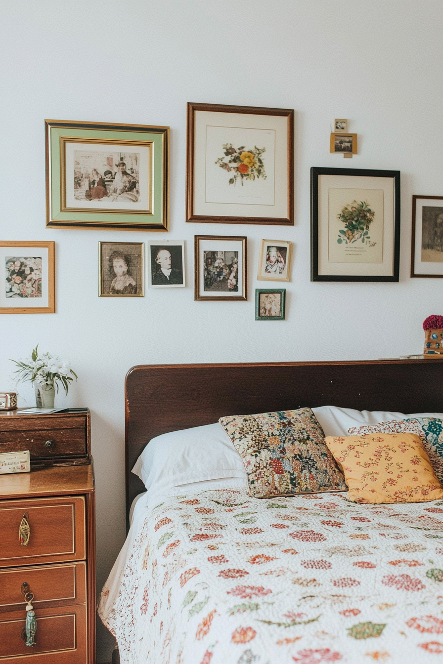 Bedroom with personal touches and framed photos
