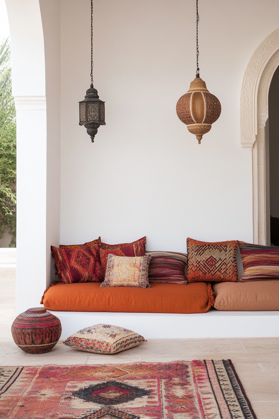 Vibrant cushion and pillow arrangements