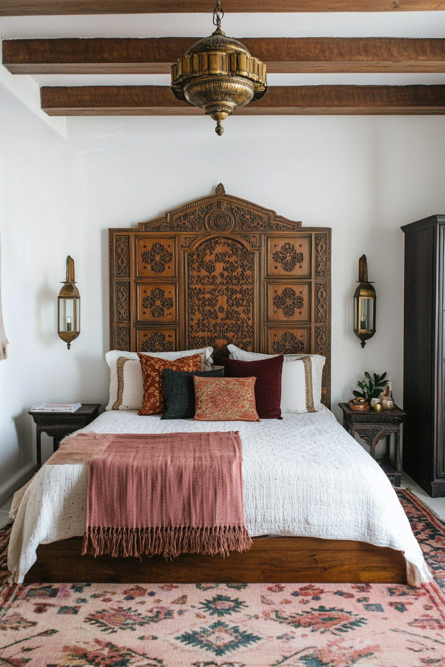 Intricately carved Moroccan wood furniture