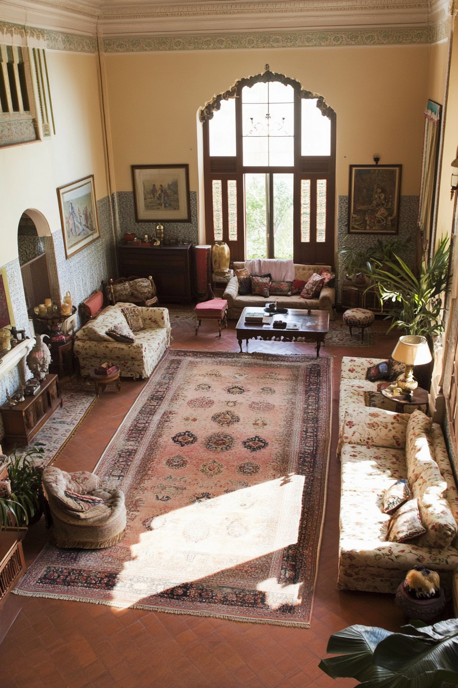 Luxurious Persian rugs and pillows in living room