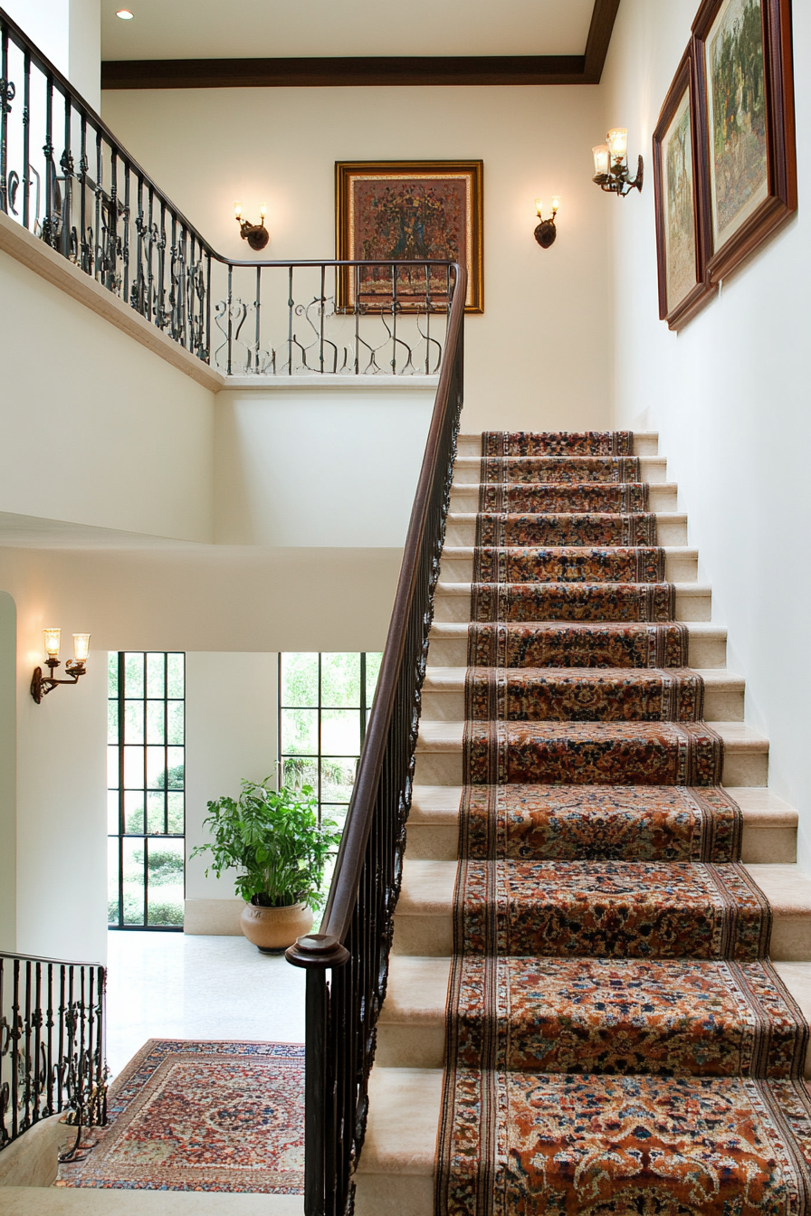 Brass or wrought iron railing details on Persian staircase
