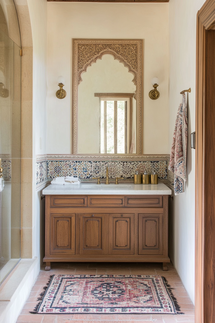 Elegant fixtures and details in Persian bathroom