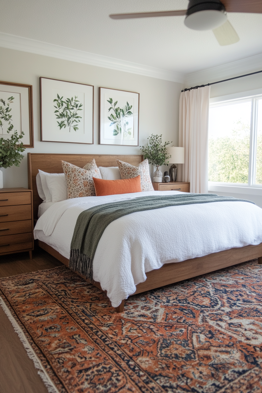 Sage green and blush artwork with wooden frames