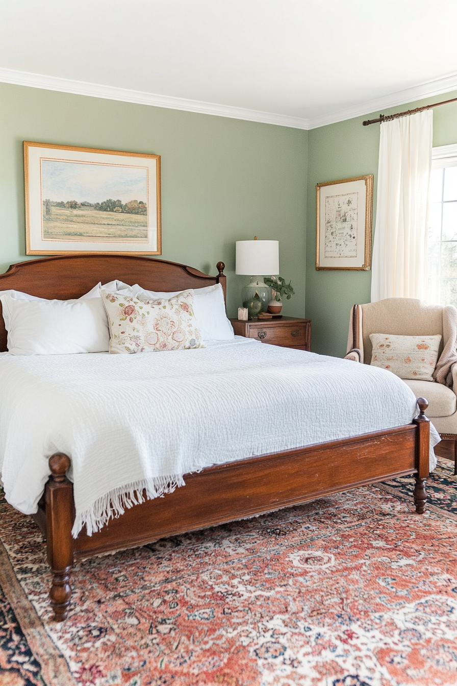 Farmhouse bedroom with a statement rug