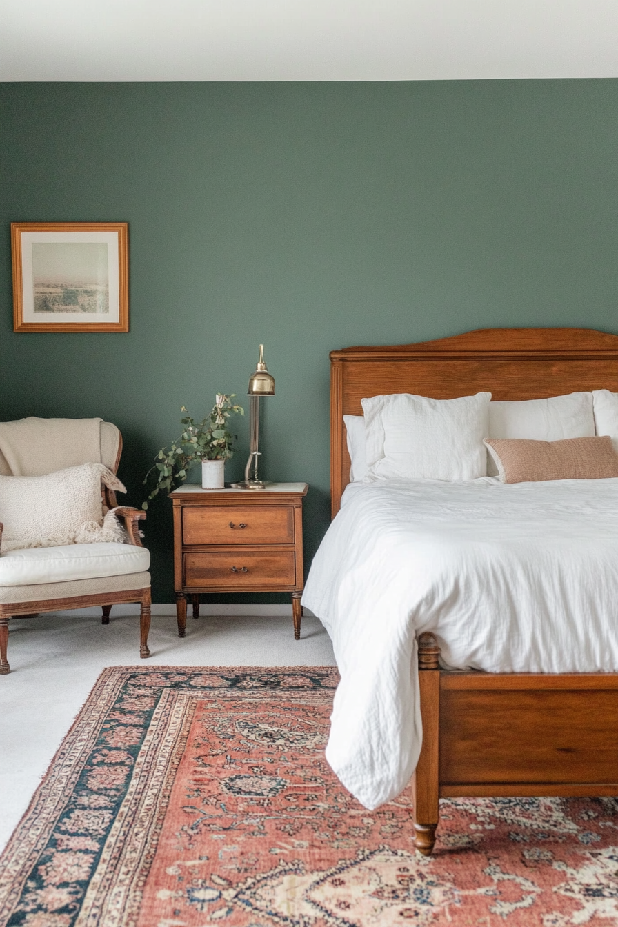 Farmhouse bedroom with a statement rug