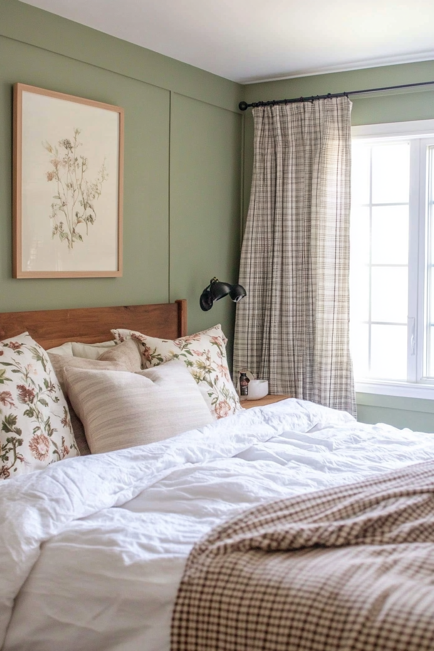 Farmhouse bedroom with mixed textiles