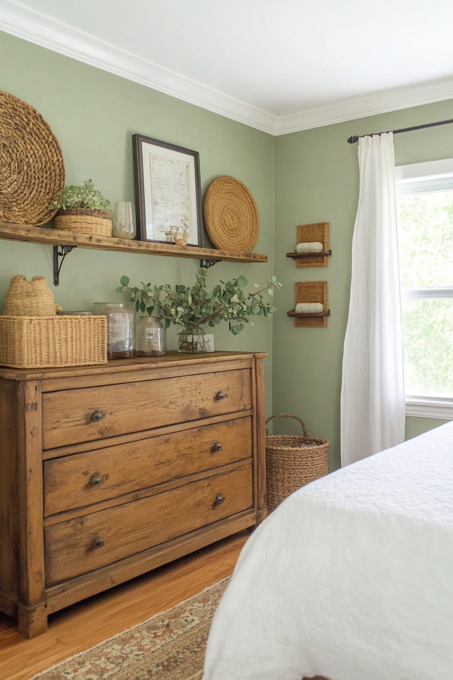 Farmhouse bedroom with rustic storage solutions