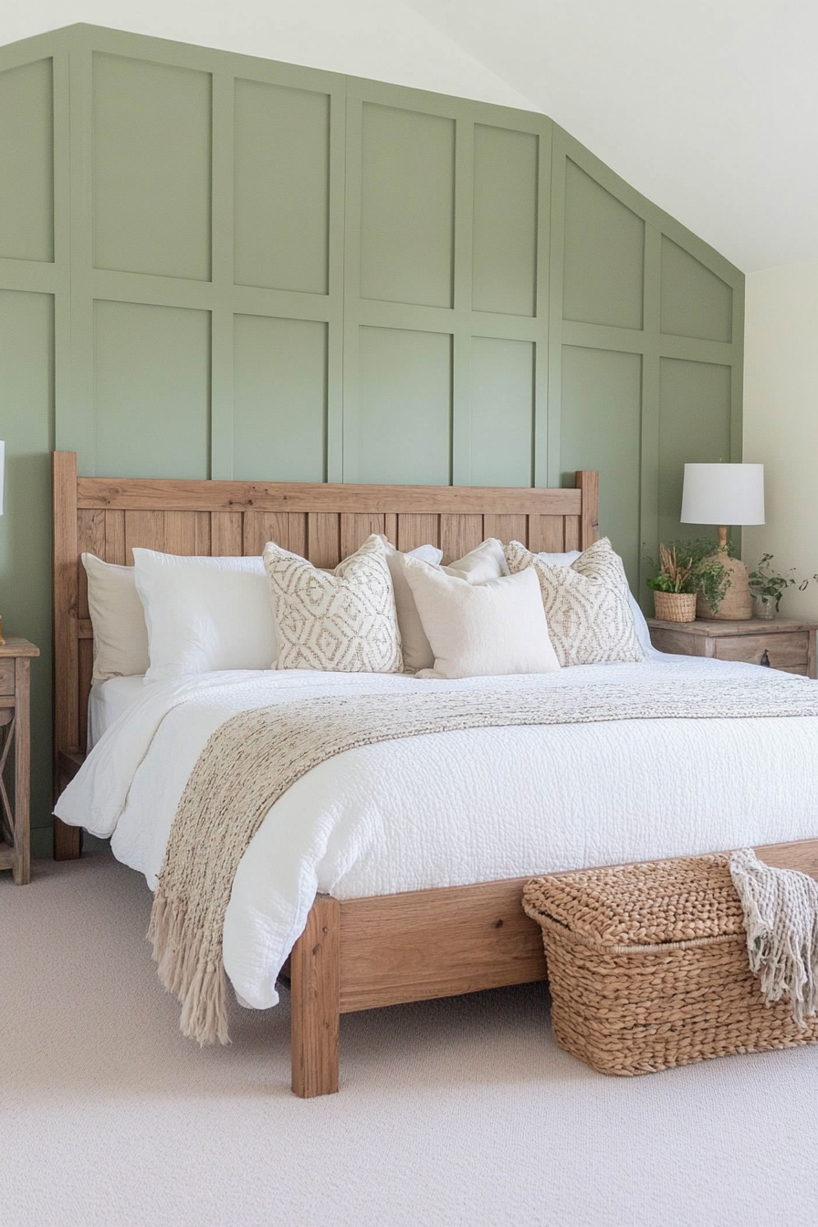 Farmhouse bedroom with crisp white bedding