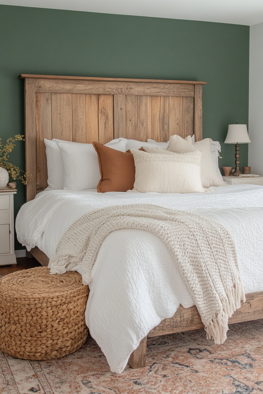Farmhouse bedroom with crisp white bedding