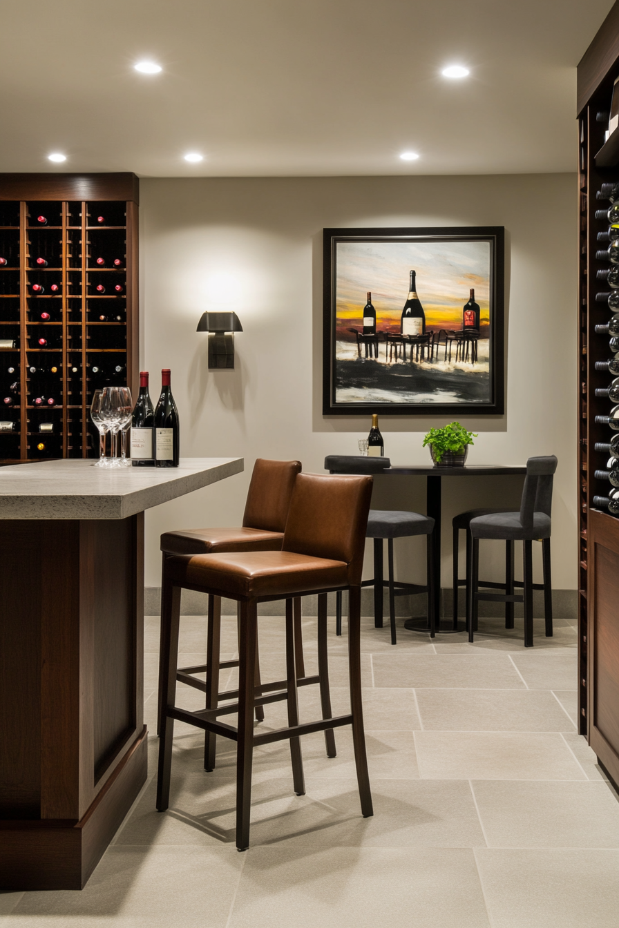 Stylish and functional basement wine cellar with glass door