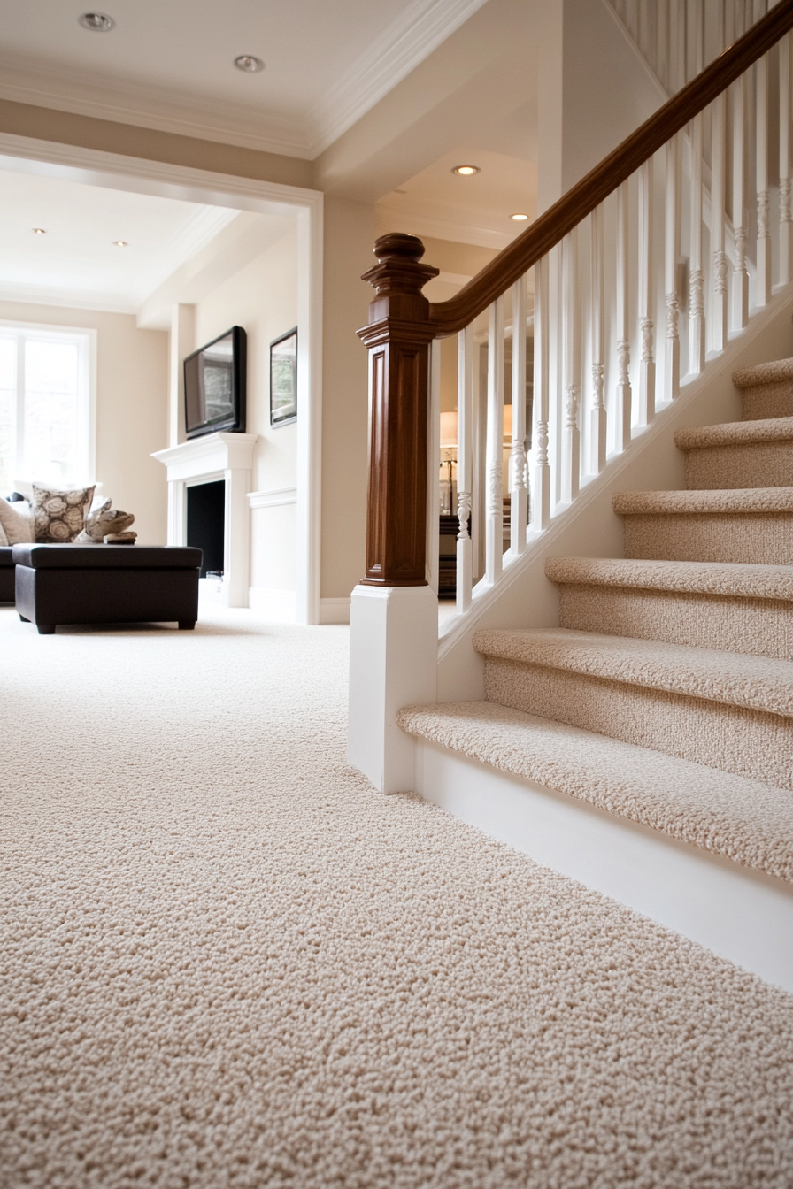 Basement with durable low-pile carpet