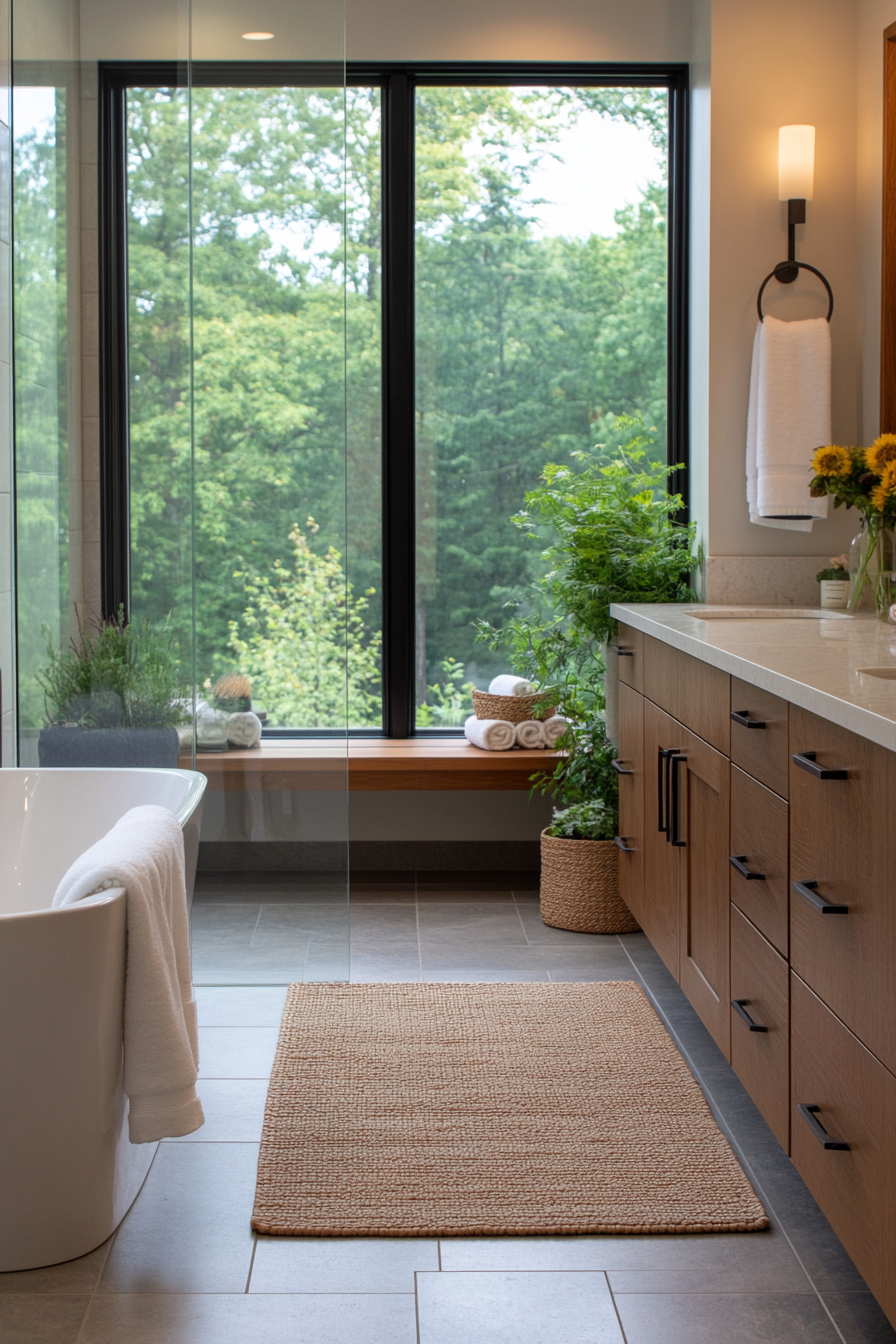 Bathroom with neutral color palette and natural elements