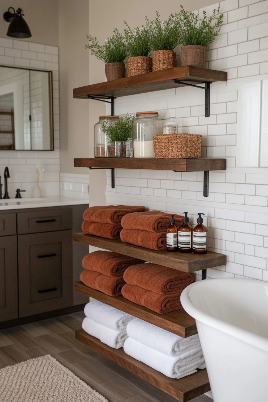 Open shelving in bathroom