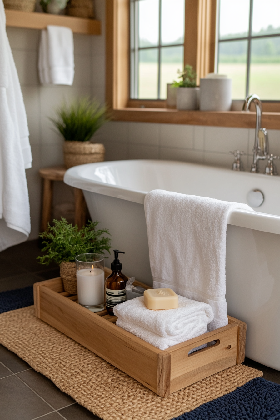 Bathroom with calming colors and natural materials