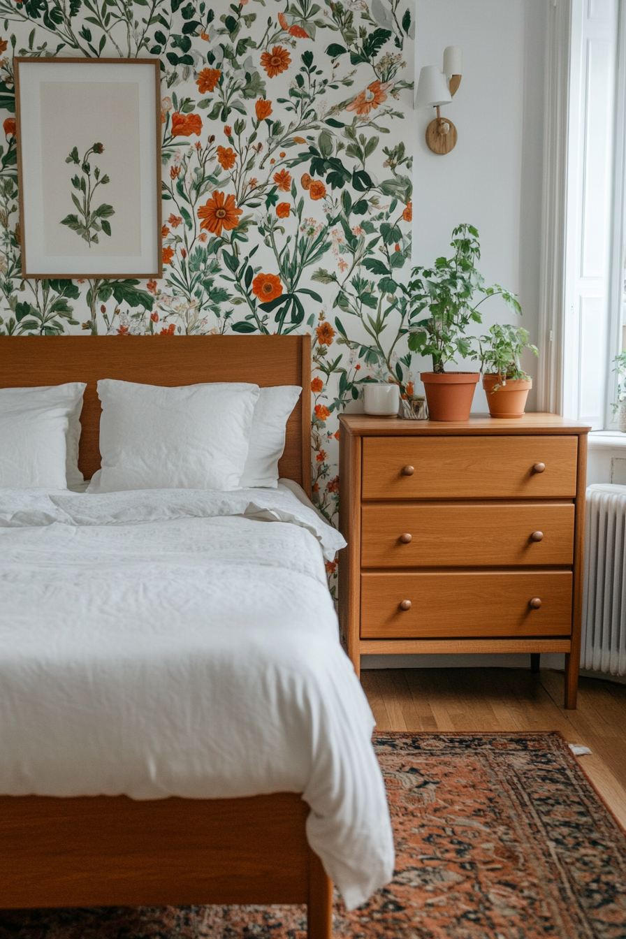 Florals and natural elements in bedroom decor