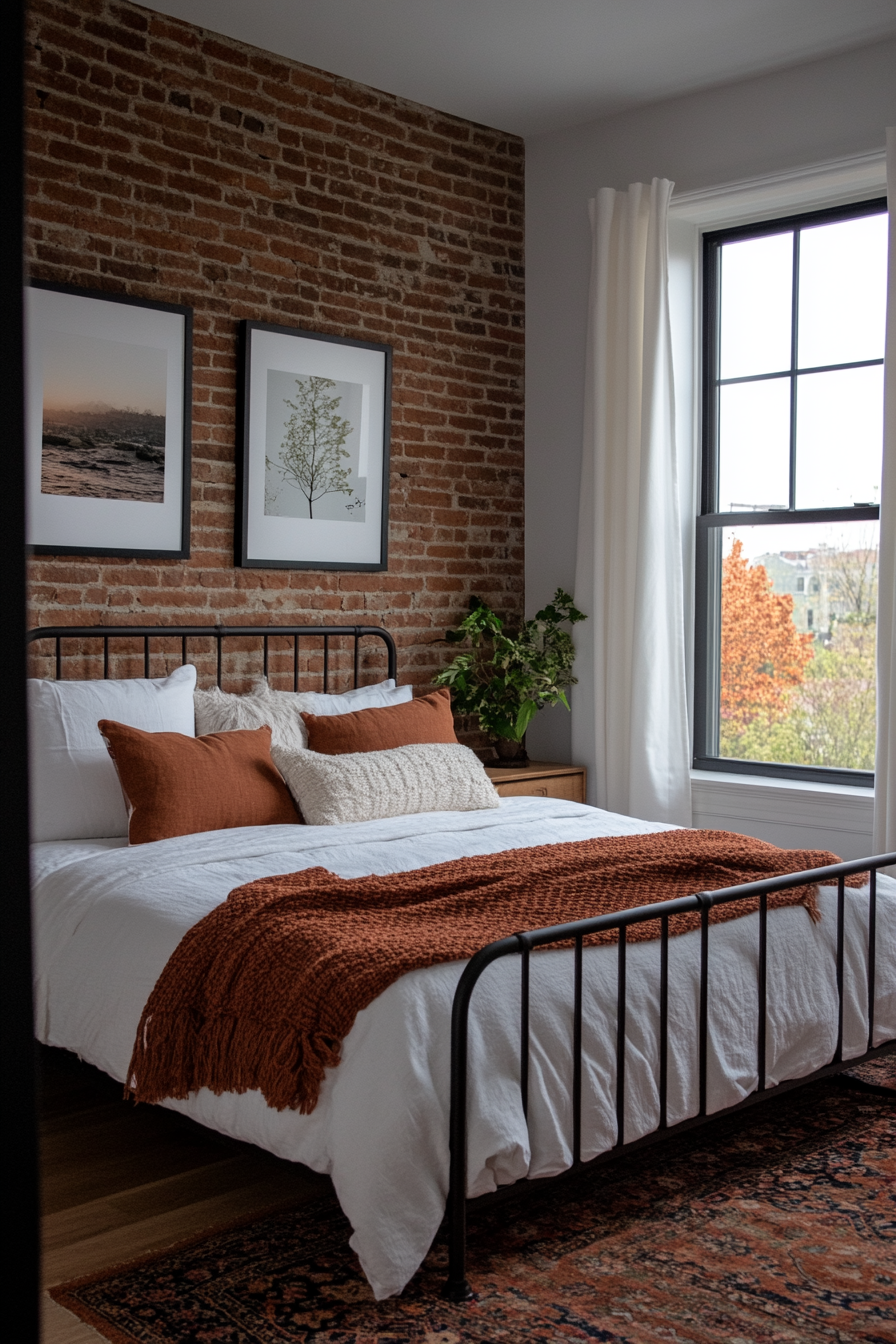 Bedroom with exposed brick accent wall