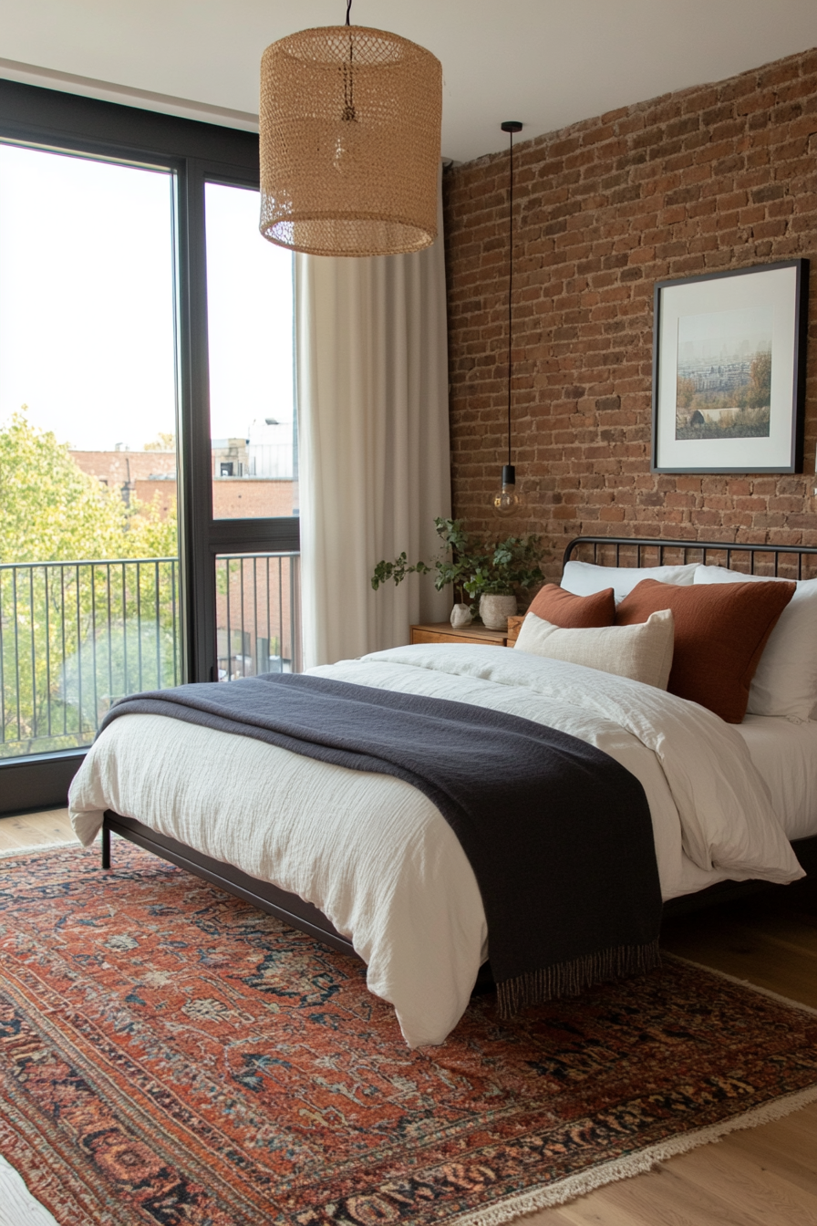 Cozy bedroom with industrial elements