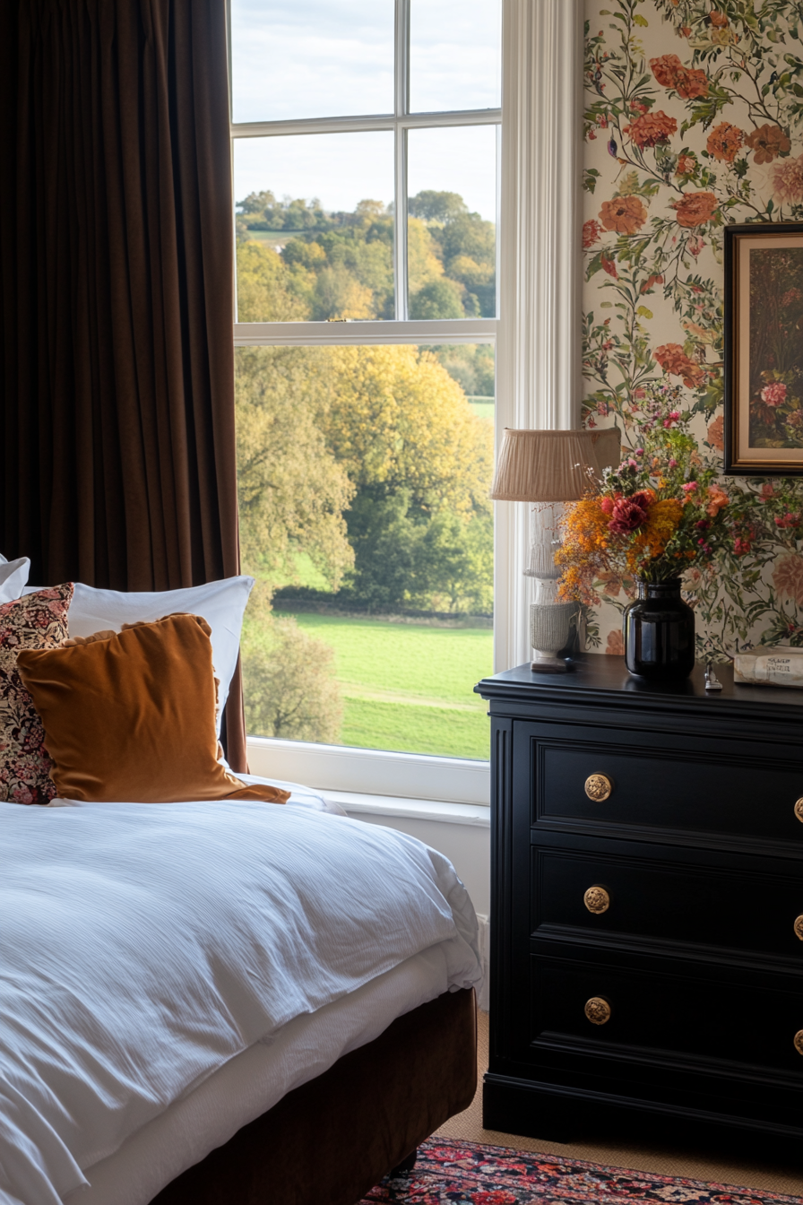 Luxury fabrics and neutral tones in bedroom