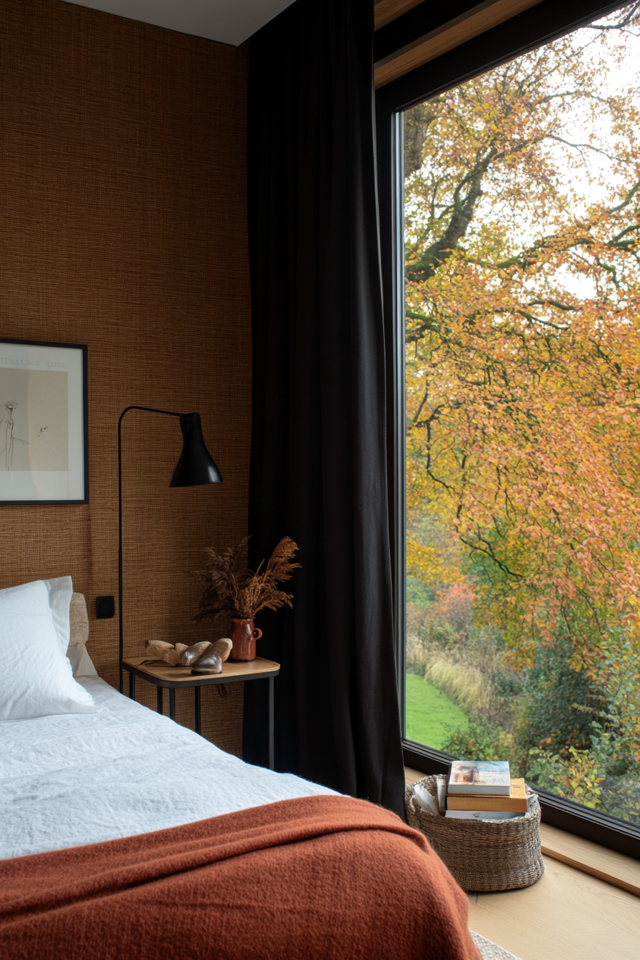 Bedroom with textured wallpaper accent wall
