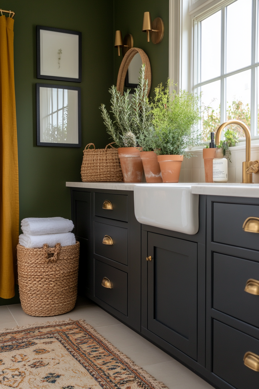 Bold, jewel-toned color schemes in a boho bathroom.