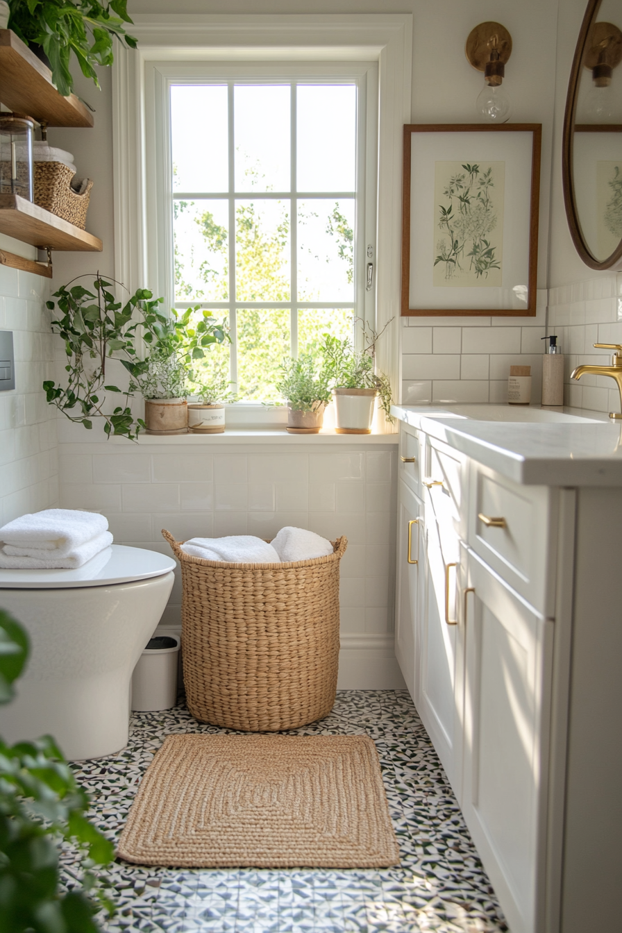 Patterned Moroccan tiles in a boho bathroom.